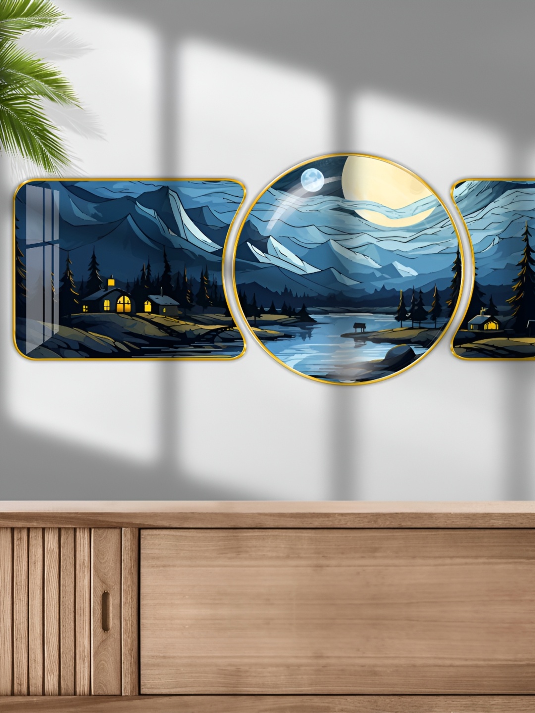 

SAF Blue & Black 3 Piece Wood Abstract Wall Paintings