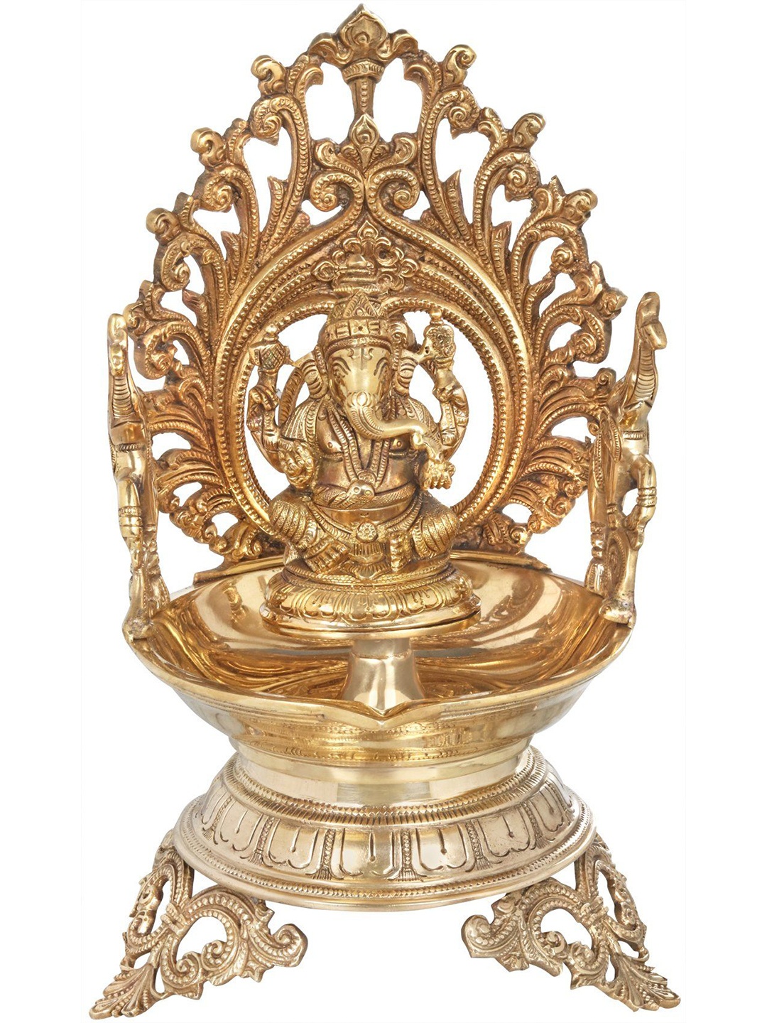 

Exotic India 12" Brass Lord Ganesha Diya, Gold