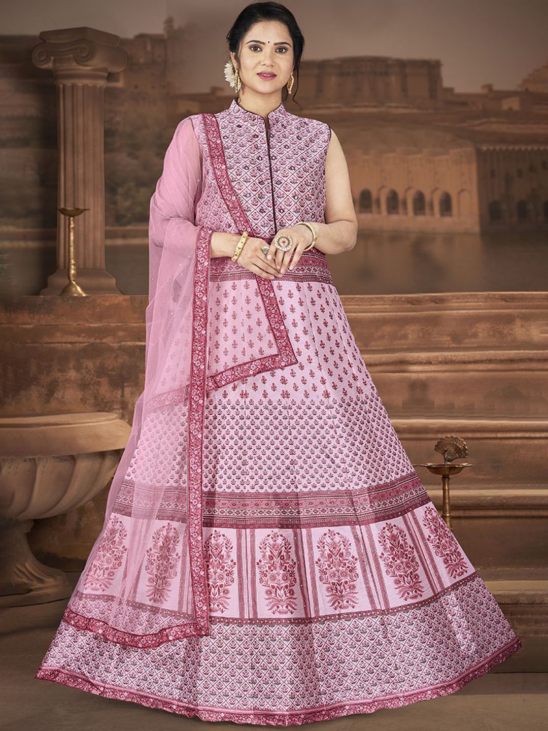 

EthnicTree Printed Flared Maxi Ethnic Dresses, Pink