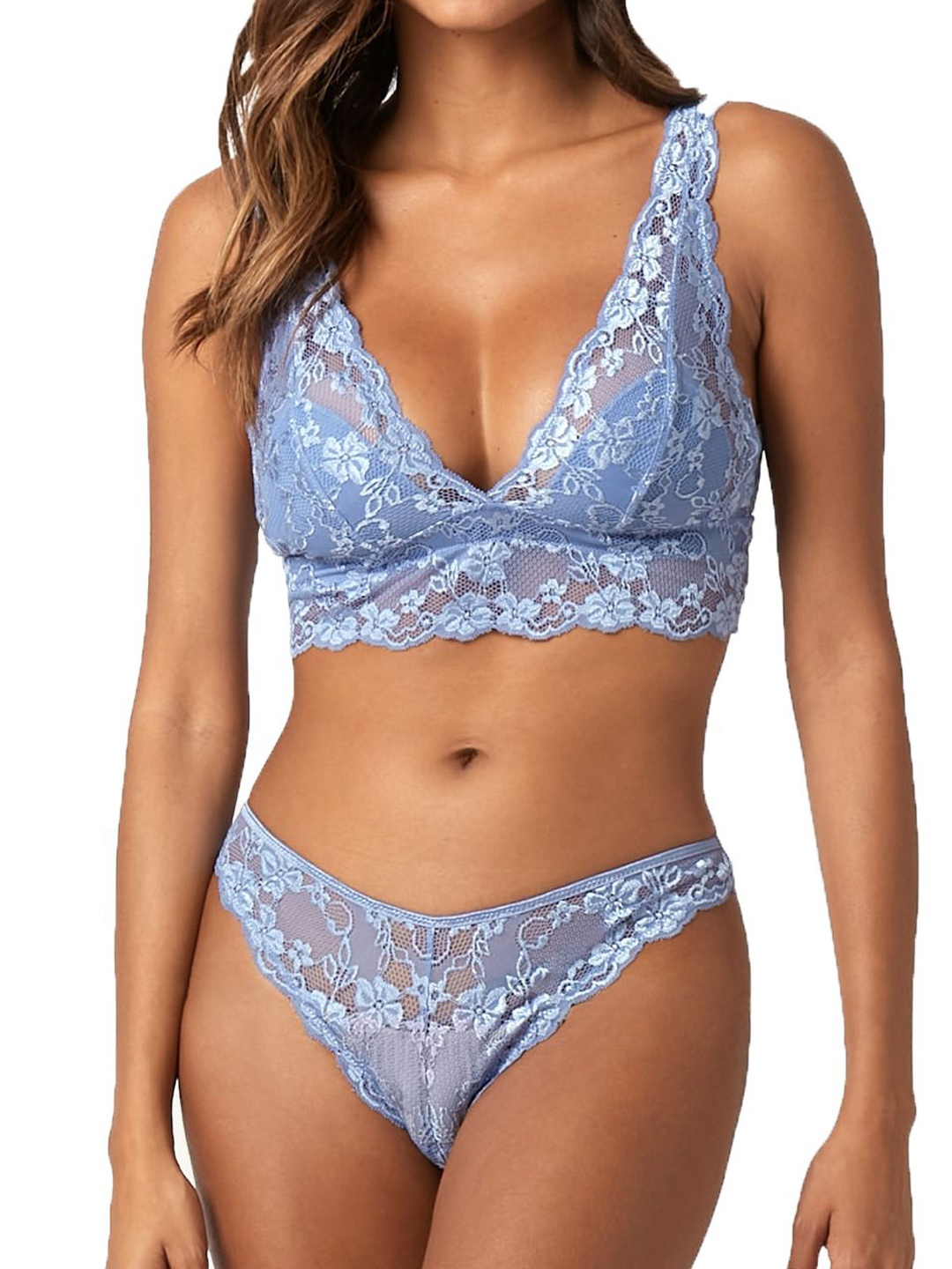 

YAMAMAY Lace Self Design Bikini Briefs- 8058271789409, Blue