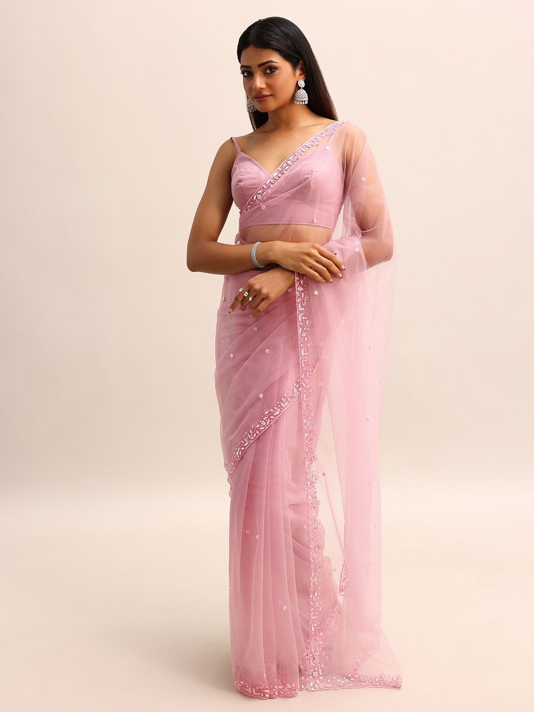 

KALKI Fashion Embroidered Net Saree, Pink