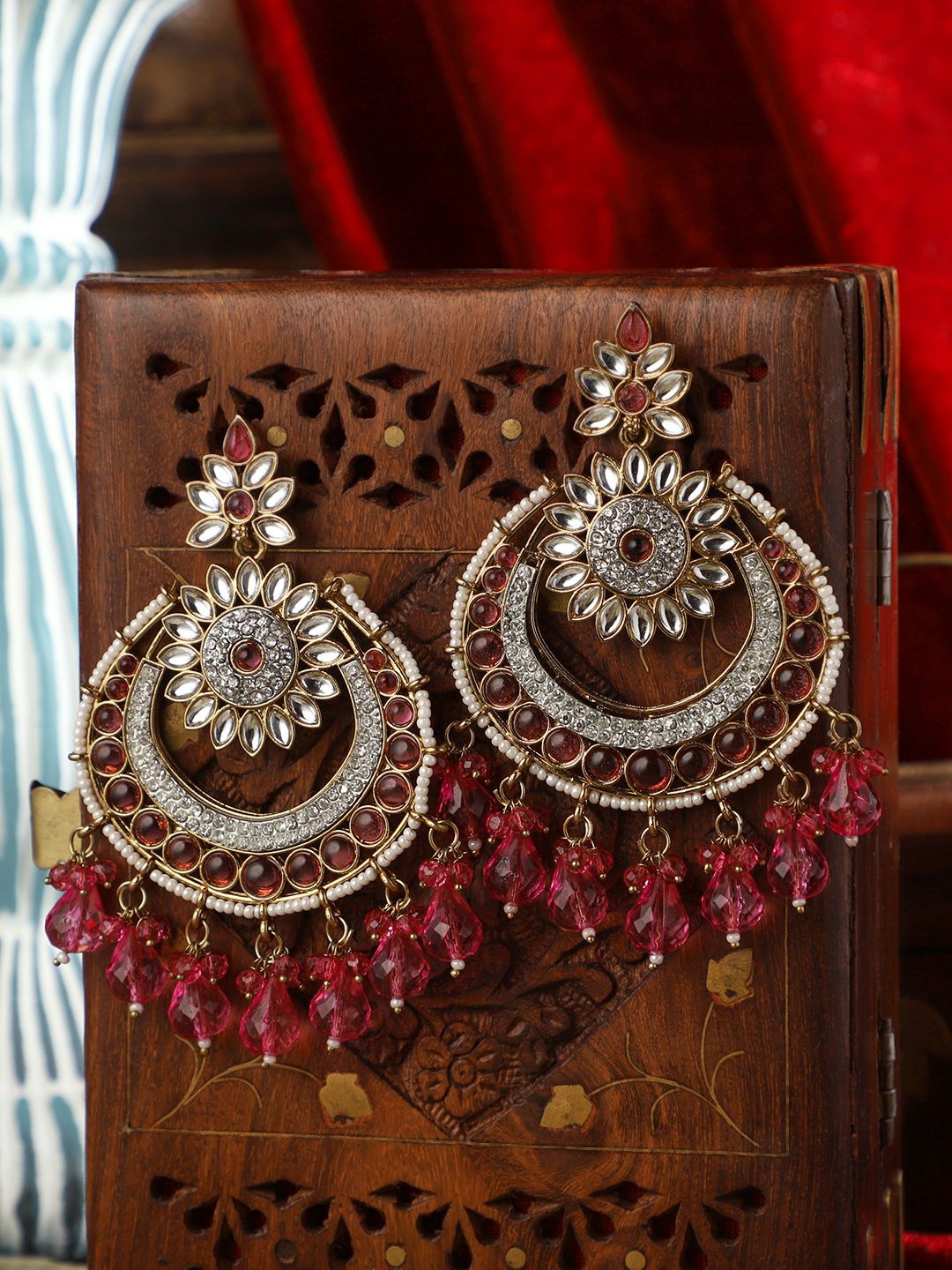 

VENI Contemporary Chandbalis Earrings, Pink