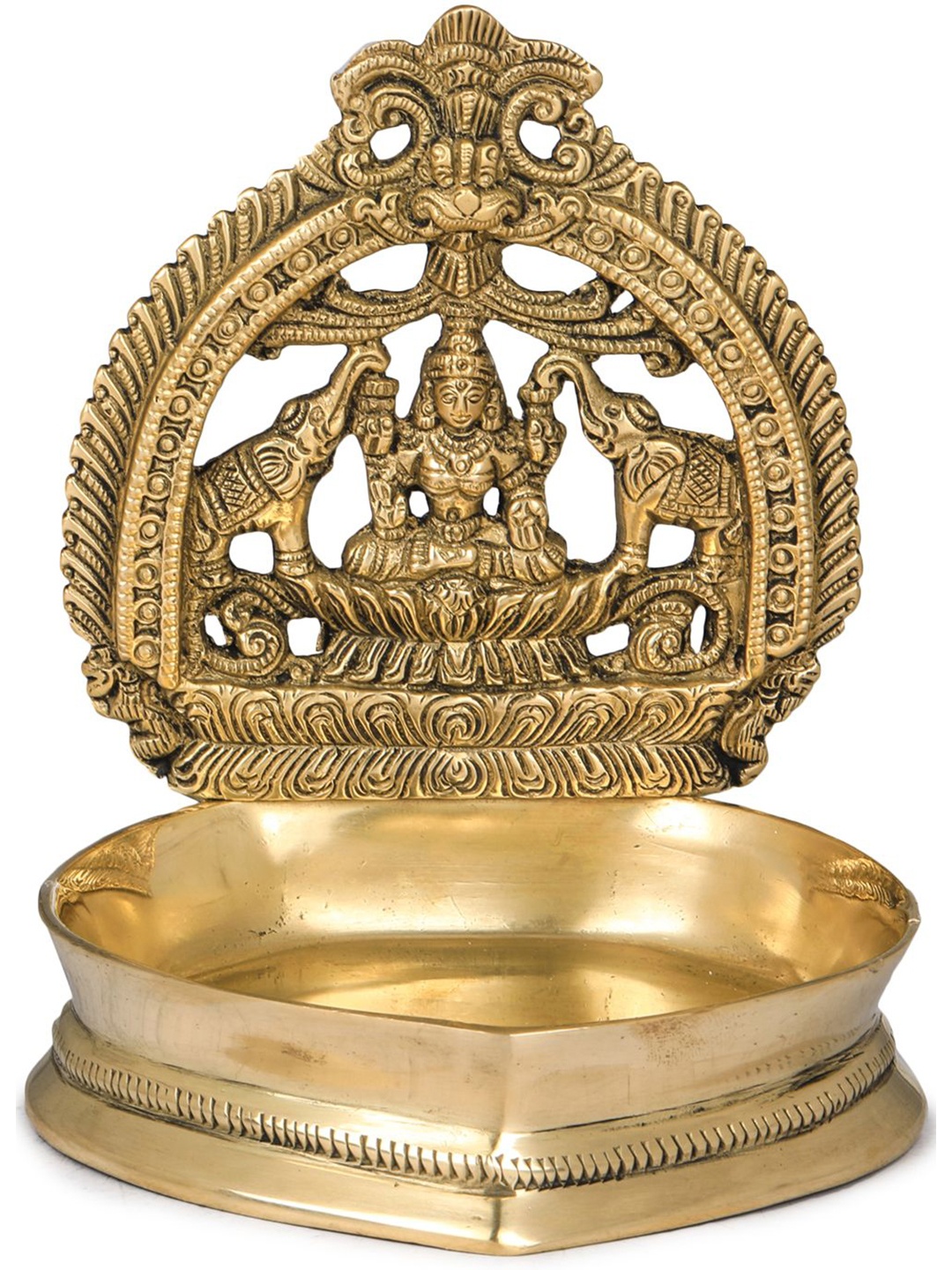 

Exotic India 5" Brass Gajalakshmi Deepam, Gold