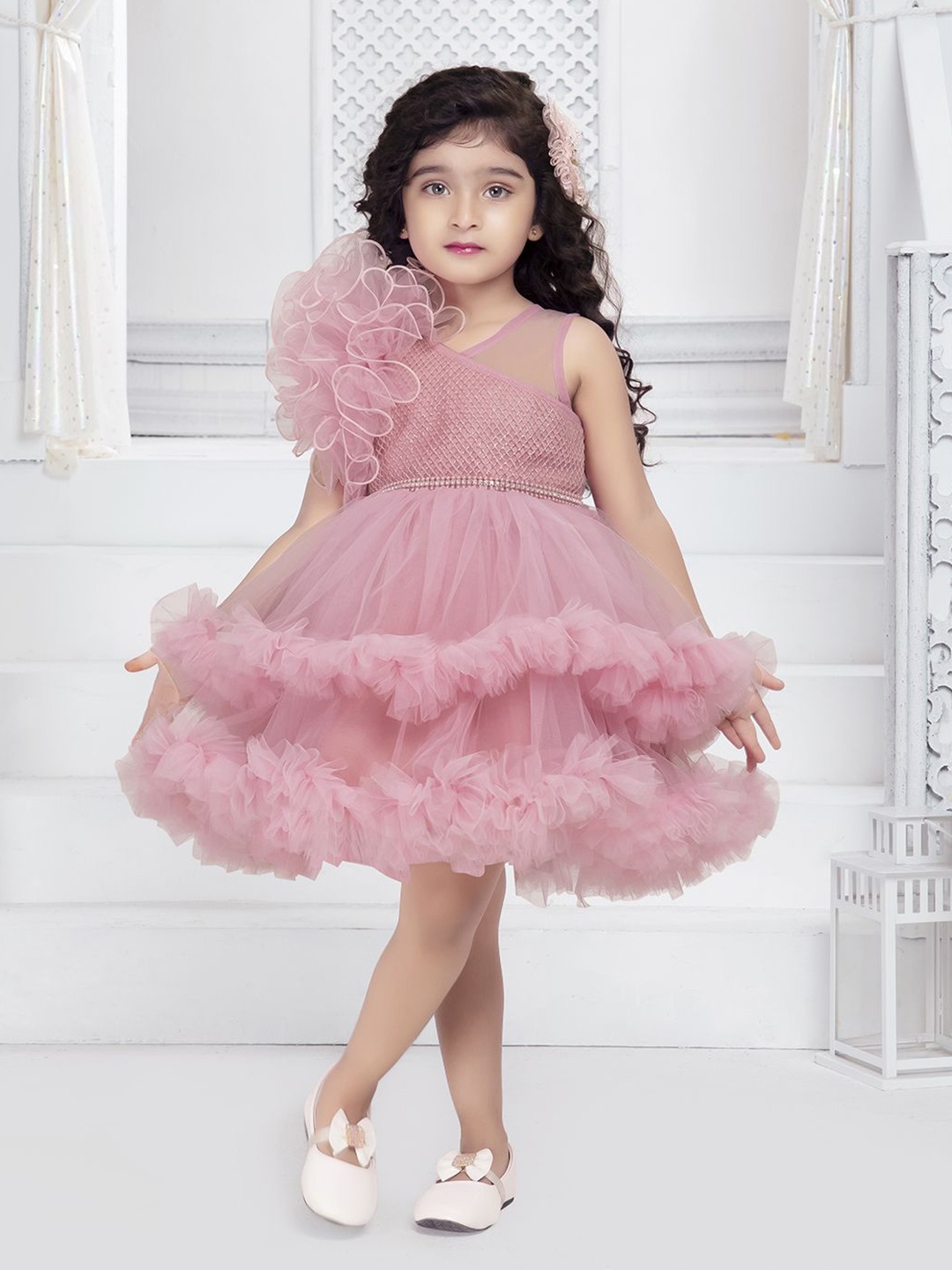 

Ministitch Girls Net Fit & Flare Dress, Pink