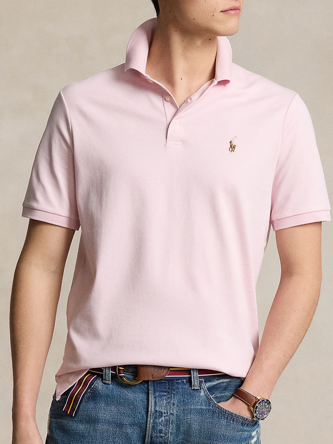

Polo Ralph Lauren Men Slim Fit Solid Polo Collar Cotton T-shirt, Pink