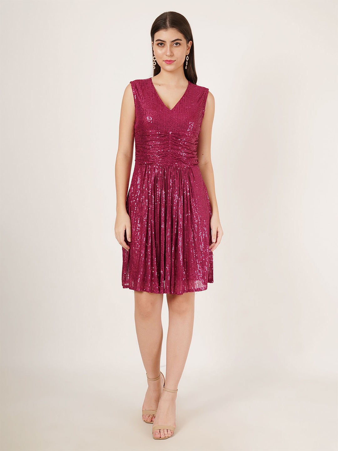 

Karmic Vision Embellished Sleeveless Fit & Flare Dress, Pink