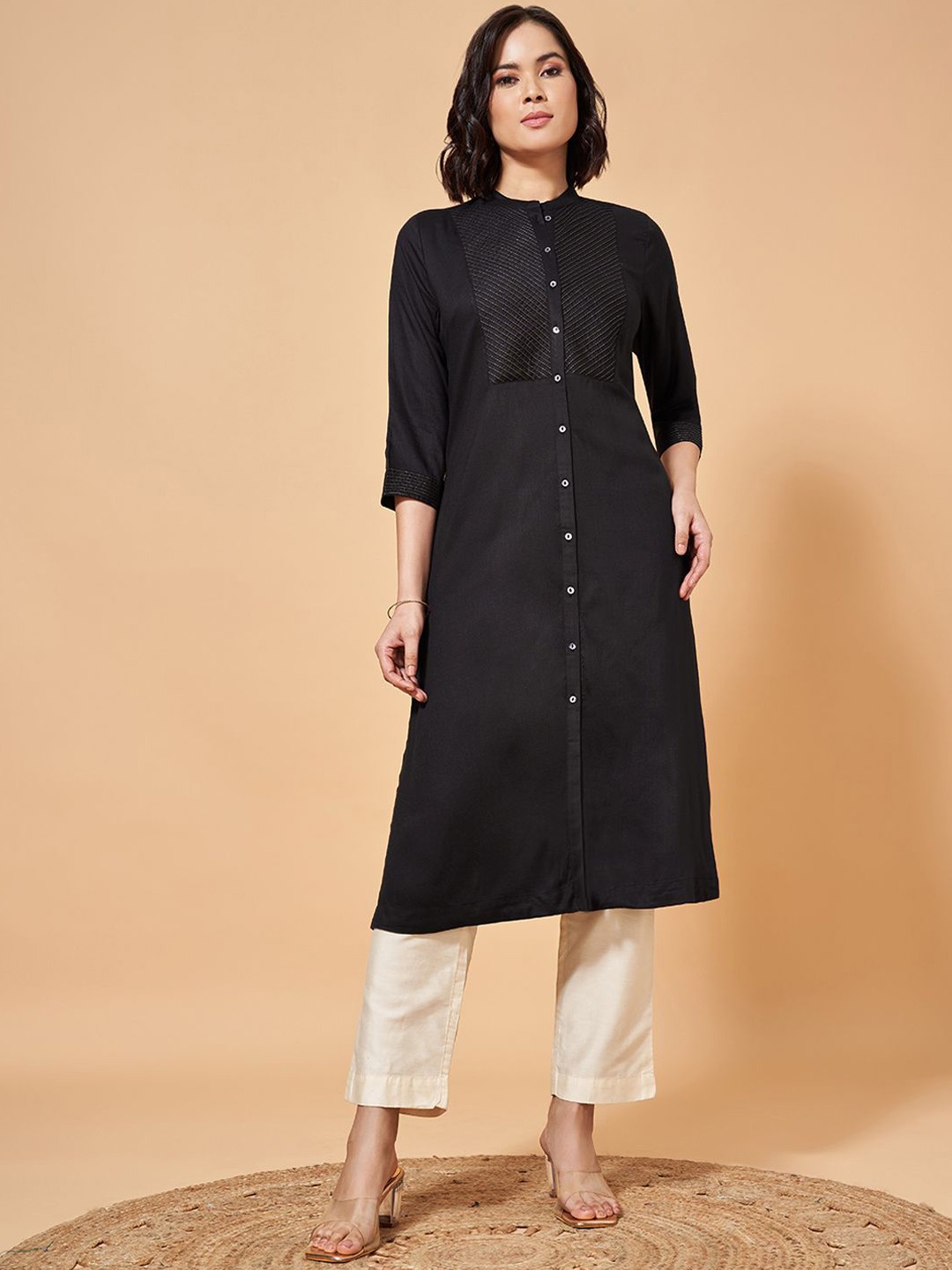 

Marigold Lane Mandarin Collar Straight Kurta, Black