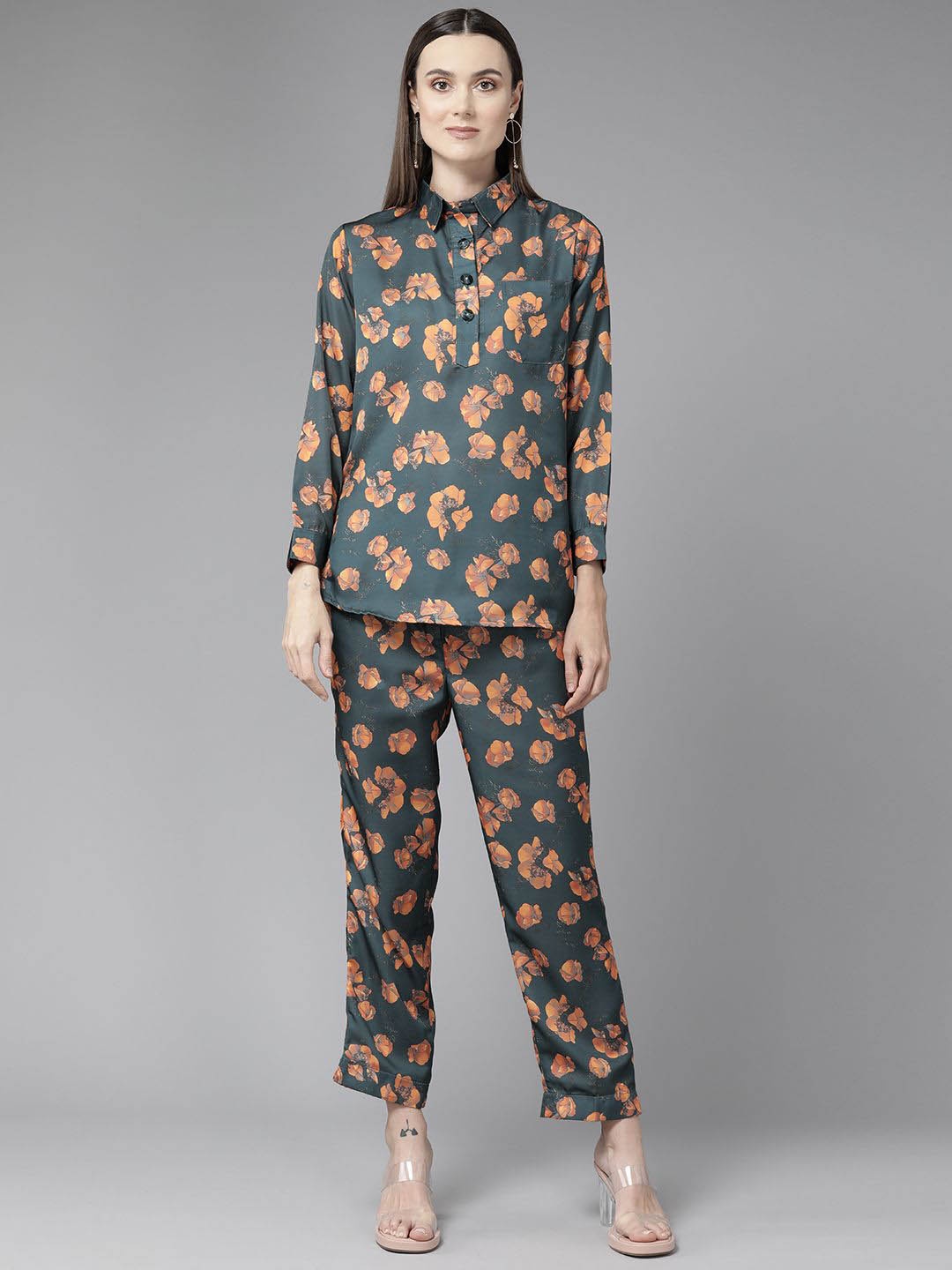 

BAESD Printed Shirt With Trousers Co-ords, Green