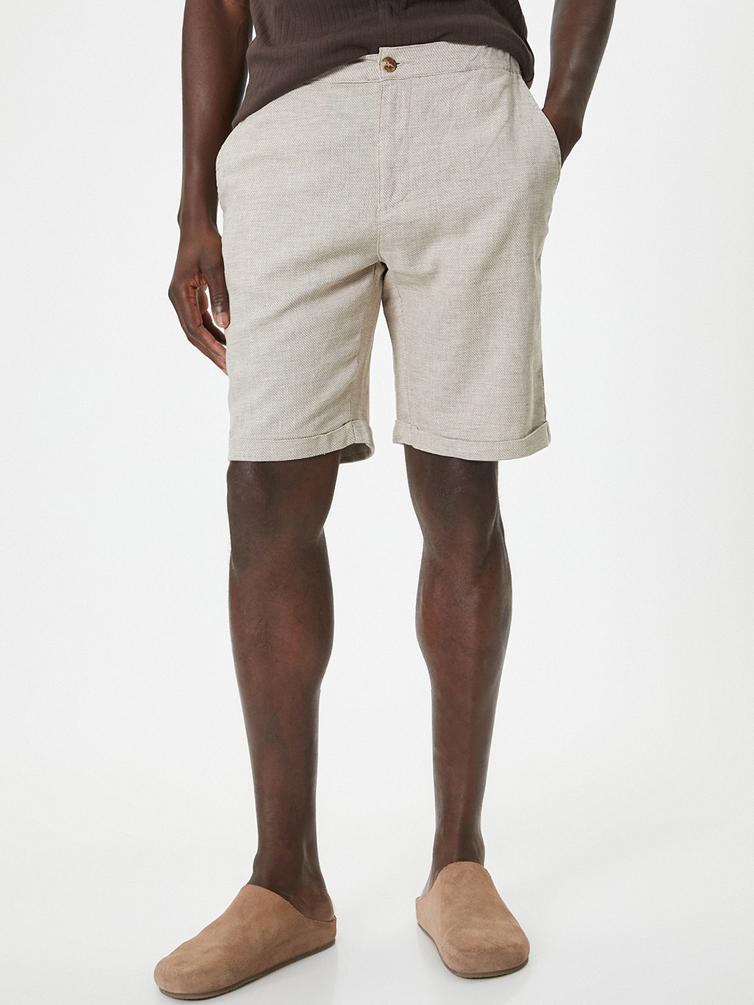 

Koton Men Linen Shorts, Camel brown