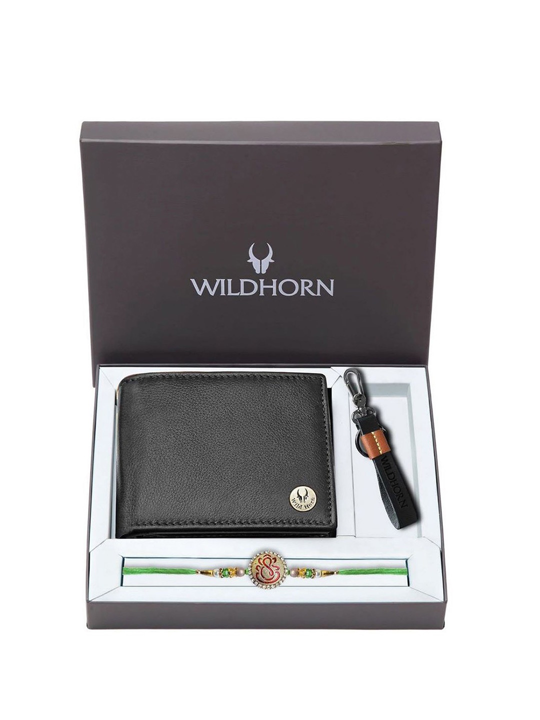 

WildHorn Rakhi Gift Set Of Wallet With Keychain & Rakhi, Black