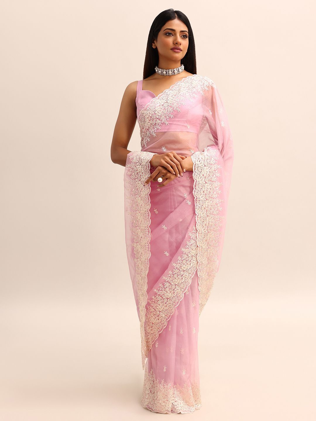 

KALKI Fashion Embellished Embroidered Organza Saree, Pink