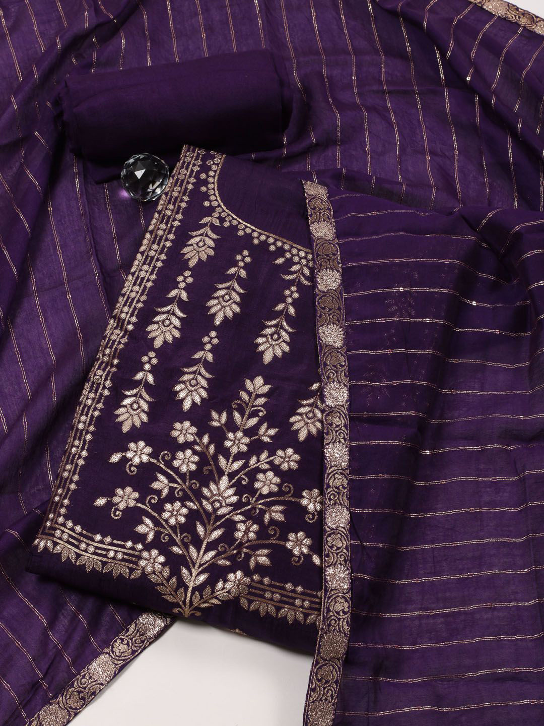 

Meena Bazaar Art Silk Unstitched Dress Material, Purple