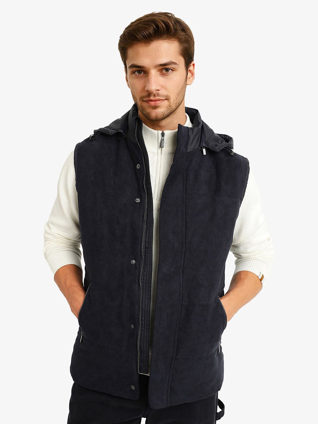

RARE RABBIT Men Longline Puffer Jacket, Navy blue