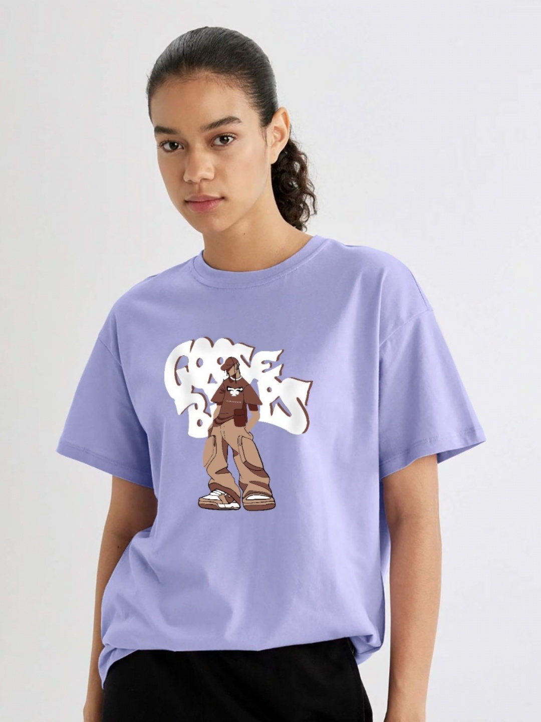 

MISCHIEF MONKEY Women Printed Applique T-shirt, Lavender