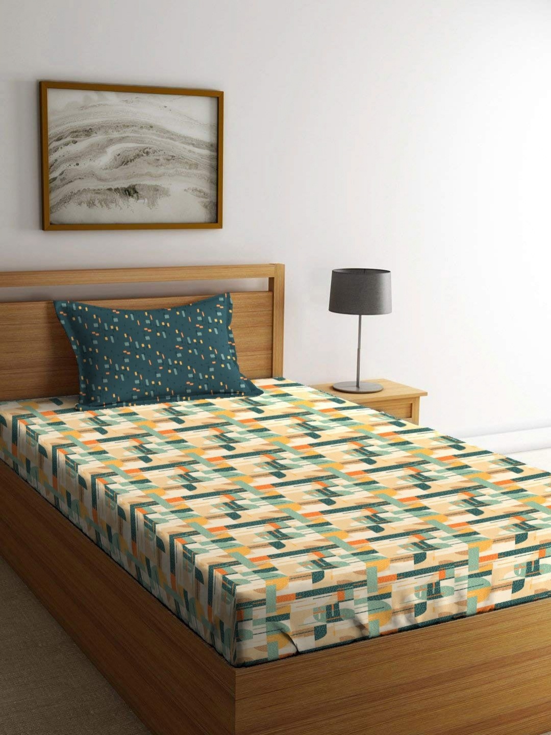 

MYTRIDENT Brooke Green Dusk & Dawn Flat 144TC Single Cotton 1 Bedsheet with 1 Pillow Cover, Yellow