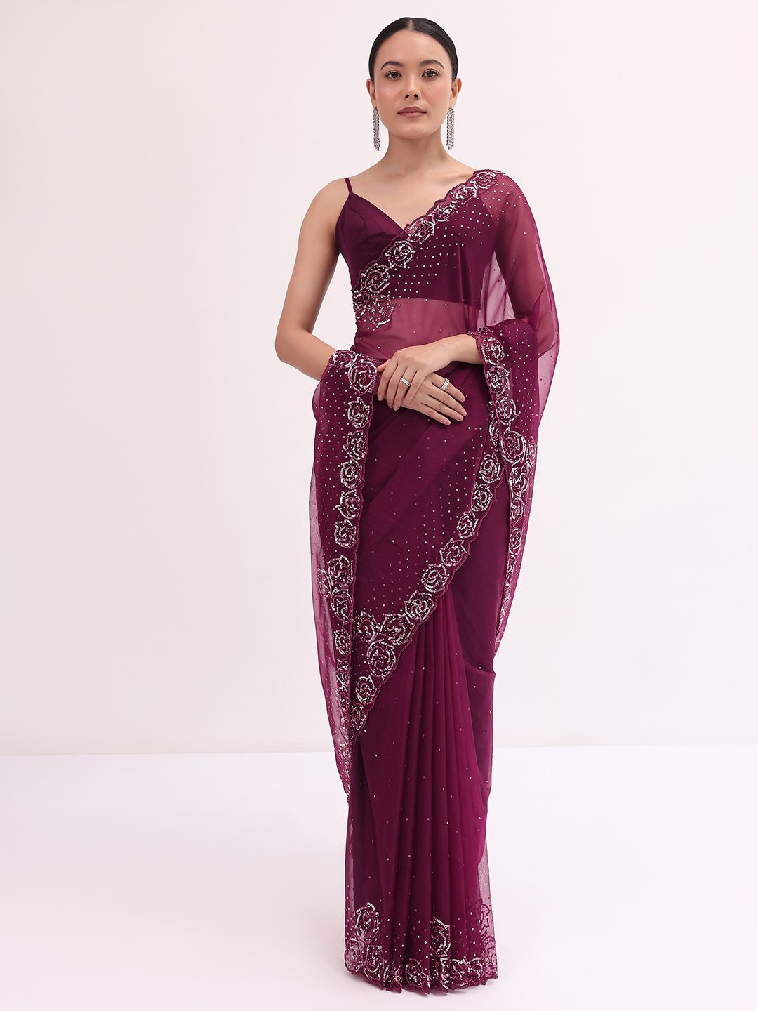 

KALKI Fashion Embellished Embroidered Organza Saree, Maroon