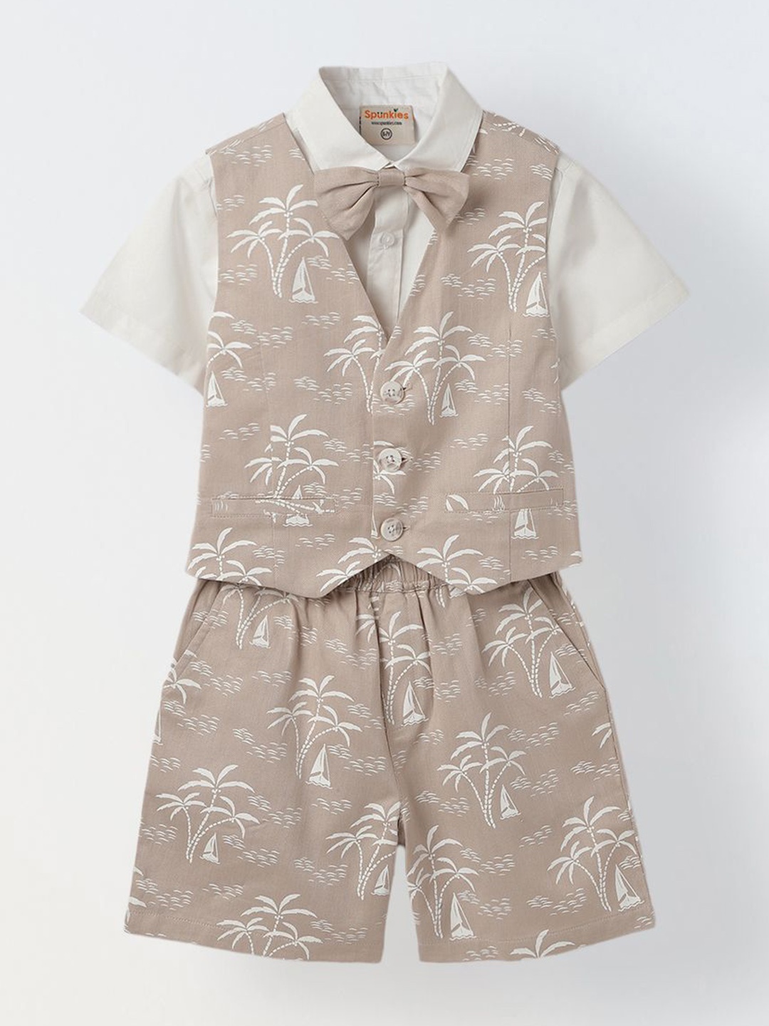 

SPUNKIES Girls Printed Pure Cotton Shirt and Shorts Set, White