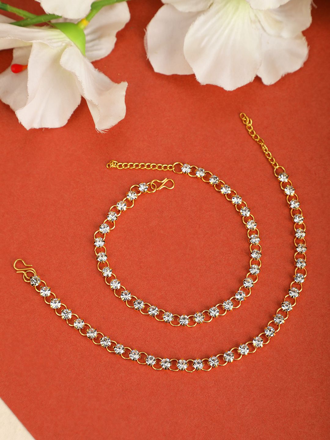 

MODE MANIA Gold Plated Artificial Stones Anklet