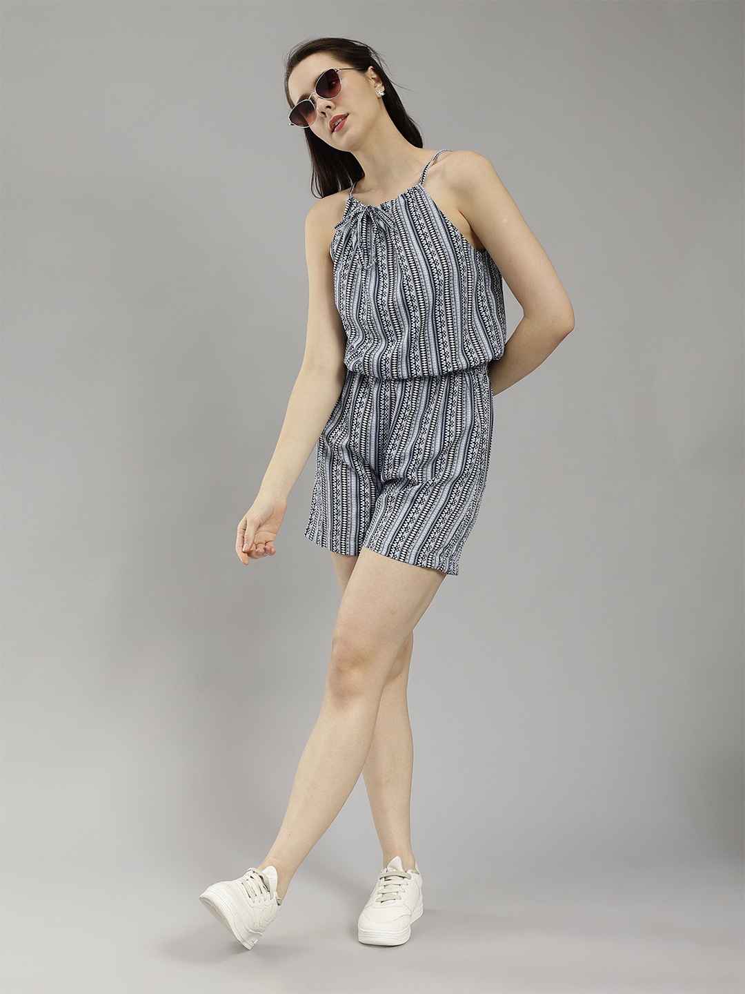 

ENTELLUS Striped Printed Playsuit, Blue