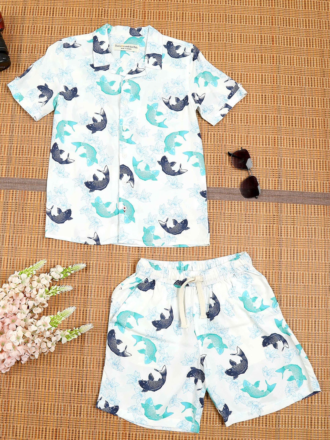 

The Lion and The Fish Boys Dolphin Printed Shirt & Short Co-Ord Set, White