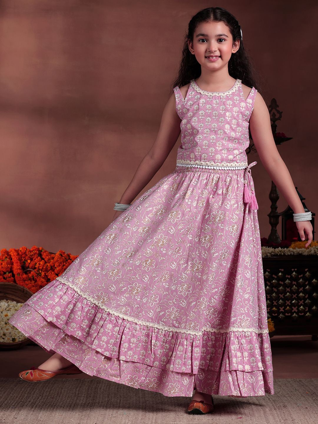 

Libas KIDS Girls Printed Ready to Wear Lehenga &, Pink