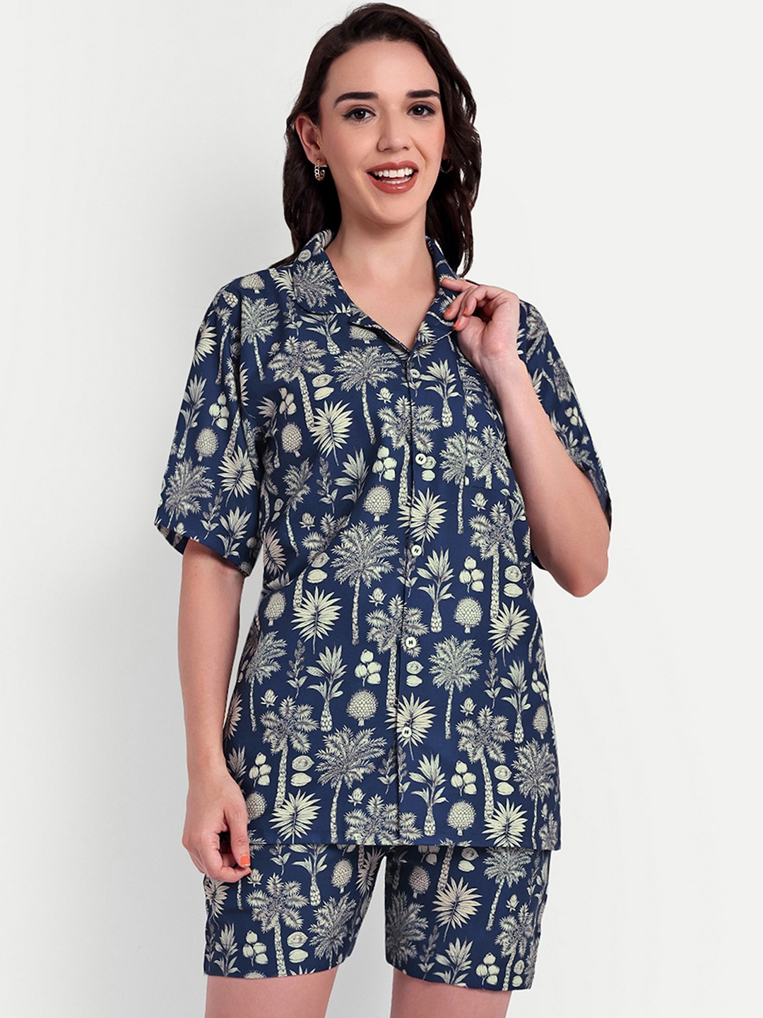 

TILISM Printed Top With Shorts Co-Ords, Navy blue