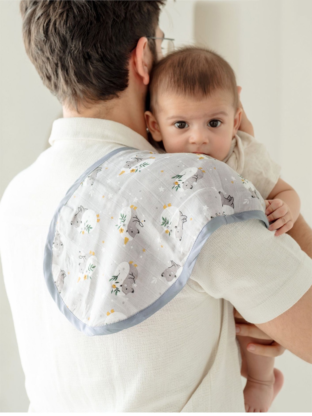 

cocoon care Printed Double Sided 2 In 1 Softer Bib & Burp Cloth, Grey