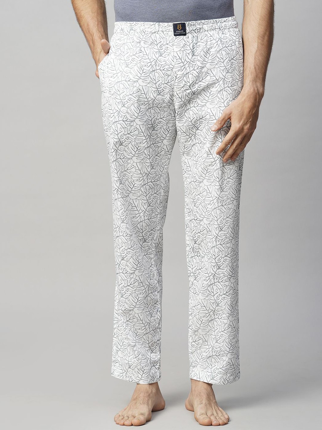 

URBAN SCOTTISH Men Printed Pure Cotton Lounge Pants, White