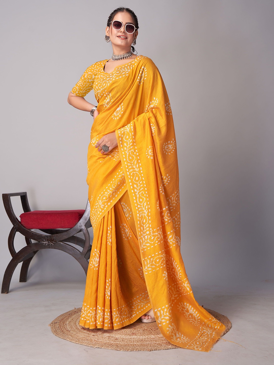 

DIVASTRI Batik Pure Cotton Jamdani Saree, Yellow