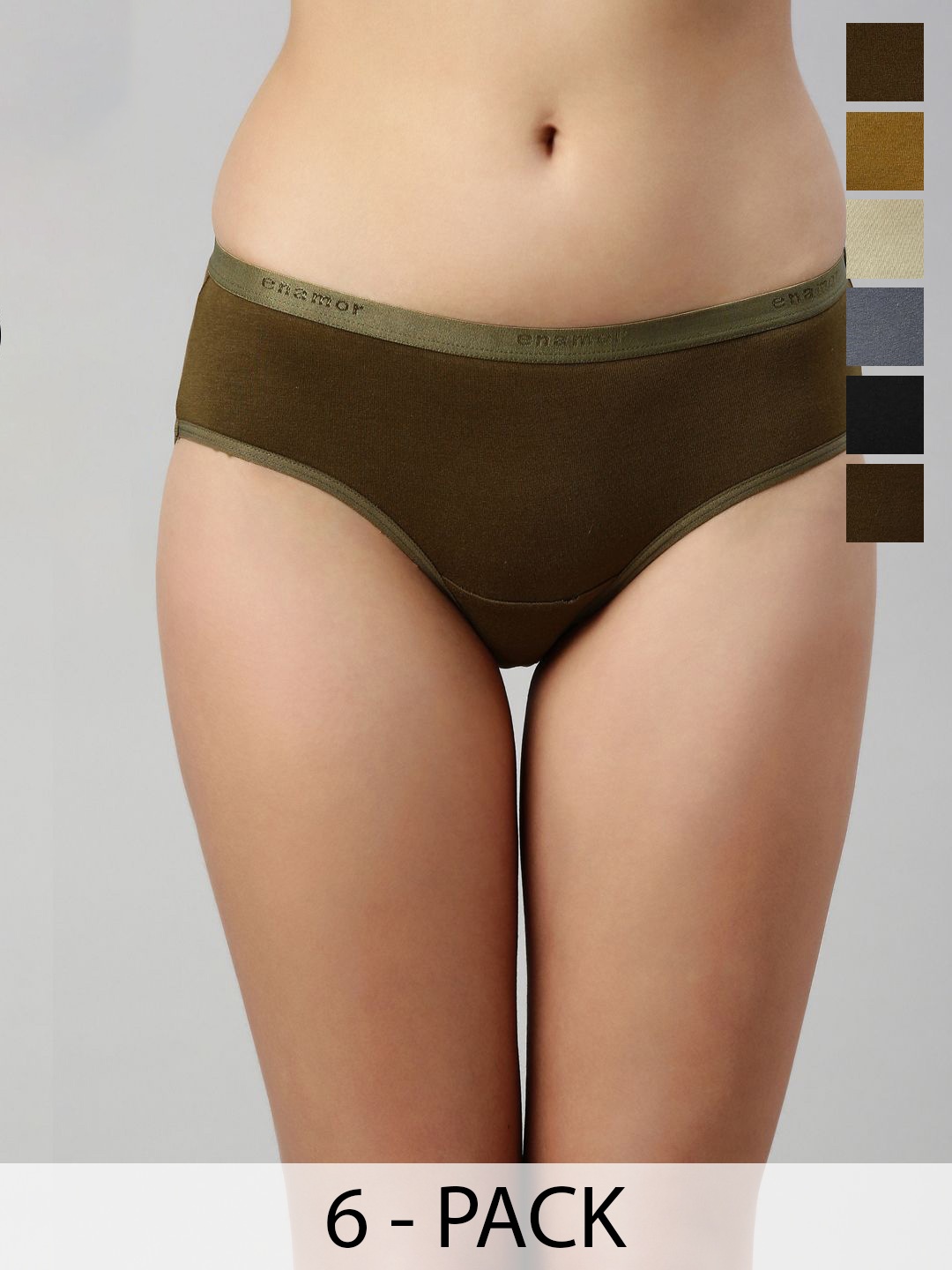 

Enamor Pack of 6 Branded Stretch Cotton Antimicrobial & Stain Releas Finish Briefs CR02, Multi