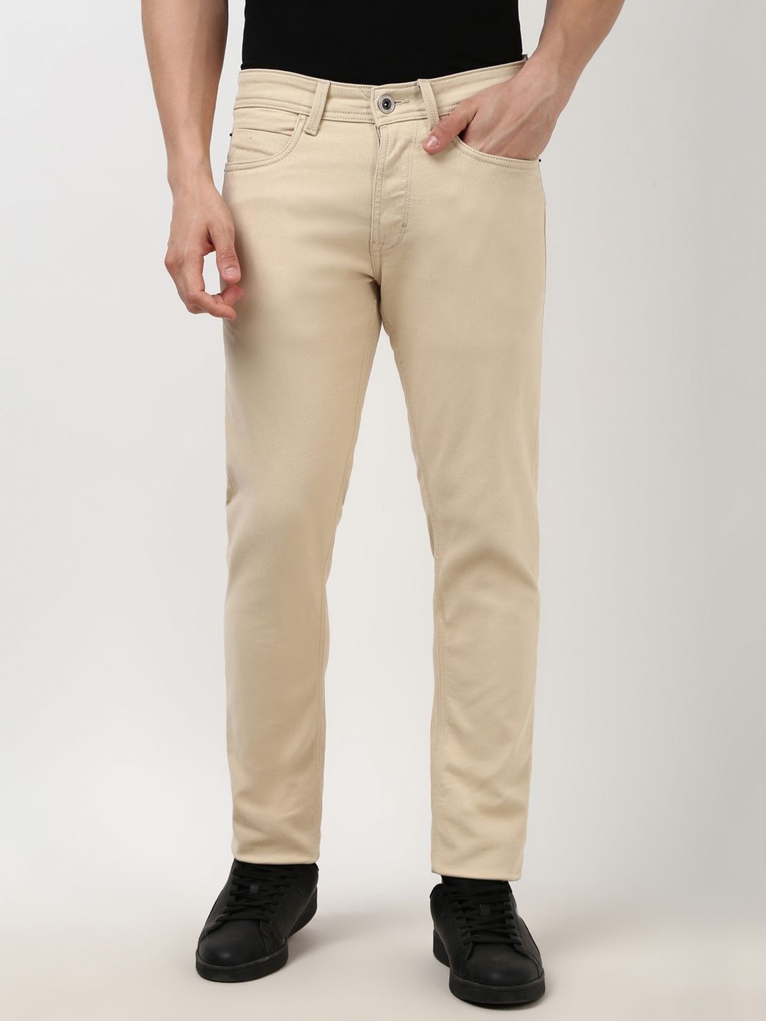 

Peter England Casuals Men Mid-Rise Slim Fit Jeans, Beige