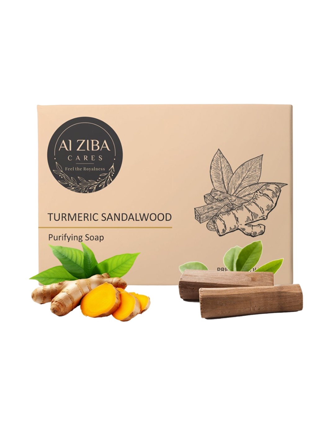 

ALZIBA Turmeric Sandalwood Skin Purifying Bathing Soap Bar With Aloe Vera-100g, Yellow