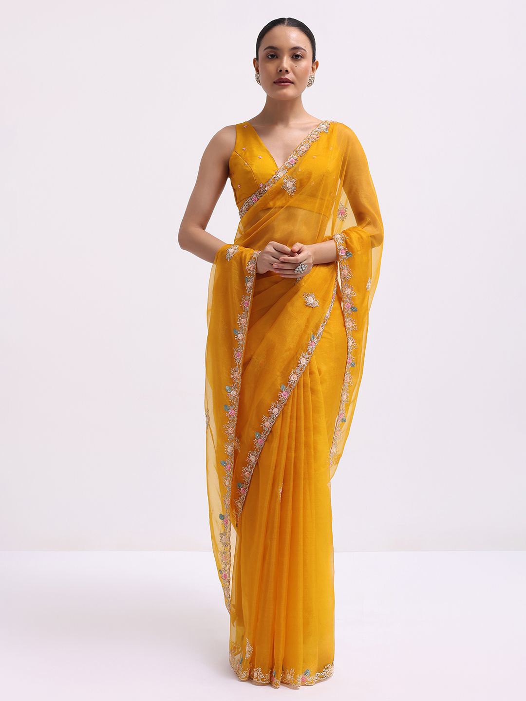 

KALKI Fashion Embellished Embroidered Organza Saree, Yellow