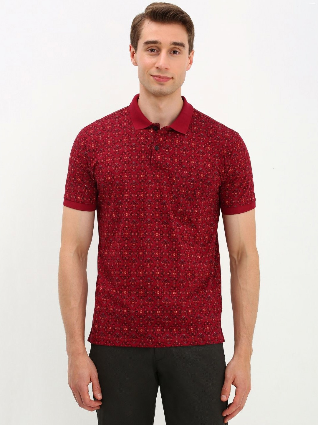 

Allen Solly Men Self Design Polo Collar Cotton T-Shirt, Red