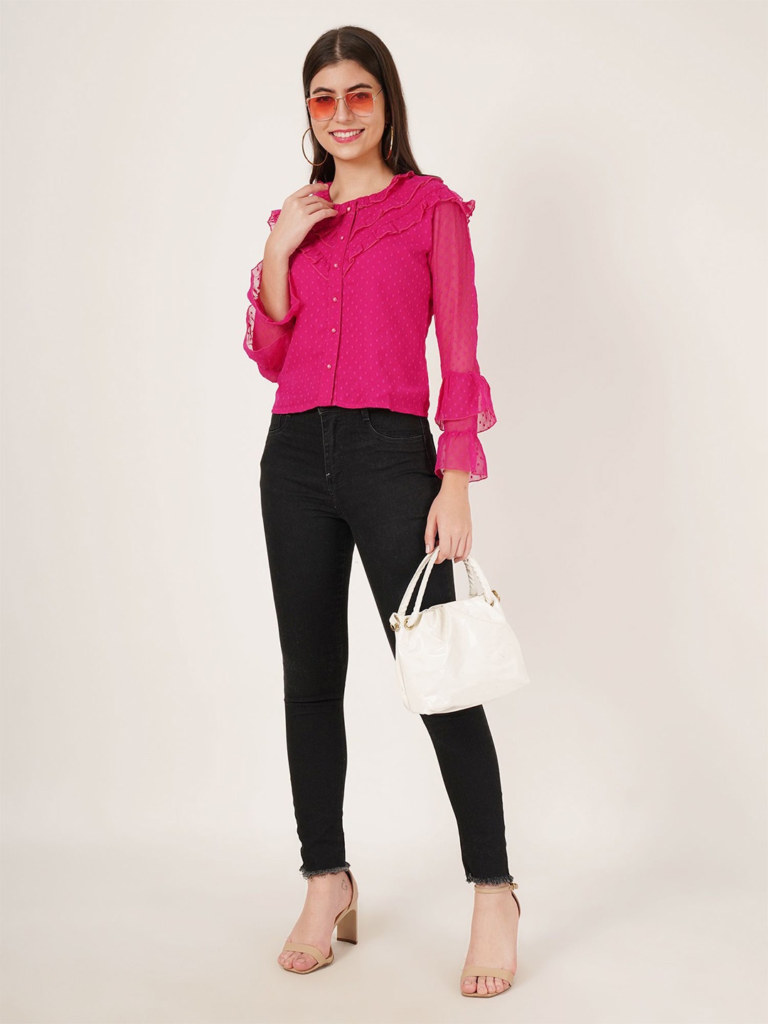 

Karmic Vision Women Self Design Round Neck Cotton Canvas Top, Pink