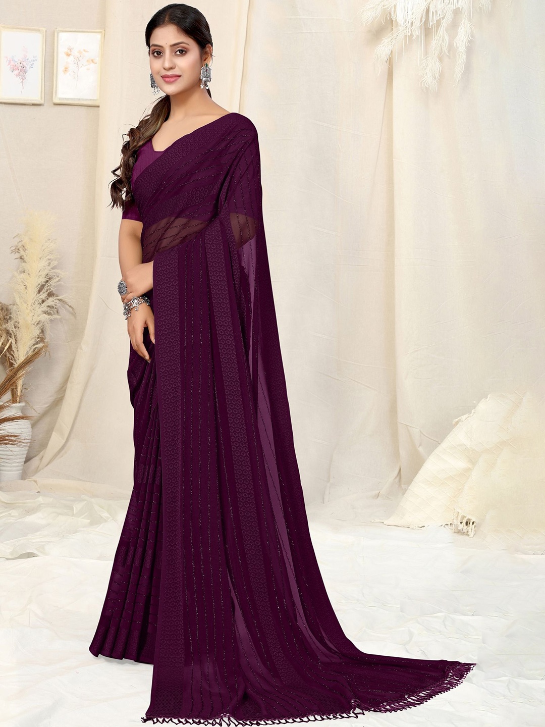 

MIRCHI FASHION Embellished Ready to Wear Saree, Purple