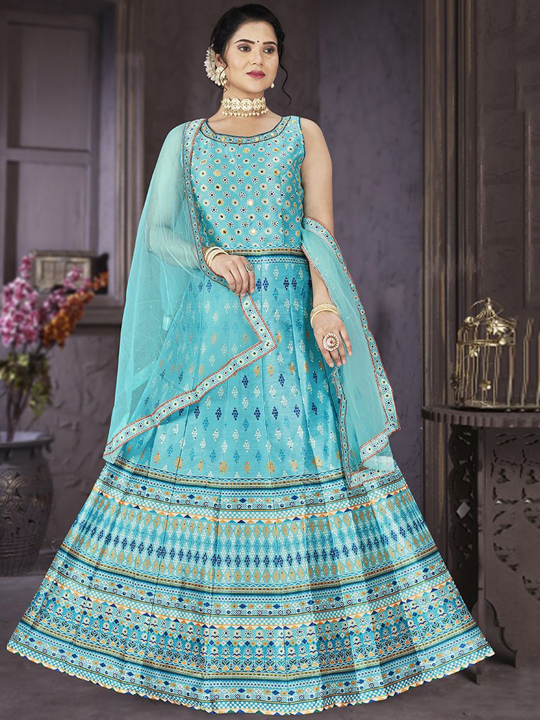 

EthnicTree Printed Flared Maxi Ethnic Dress, Blue
