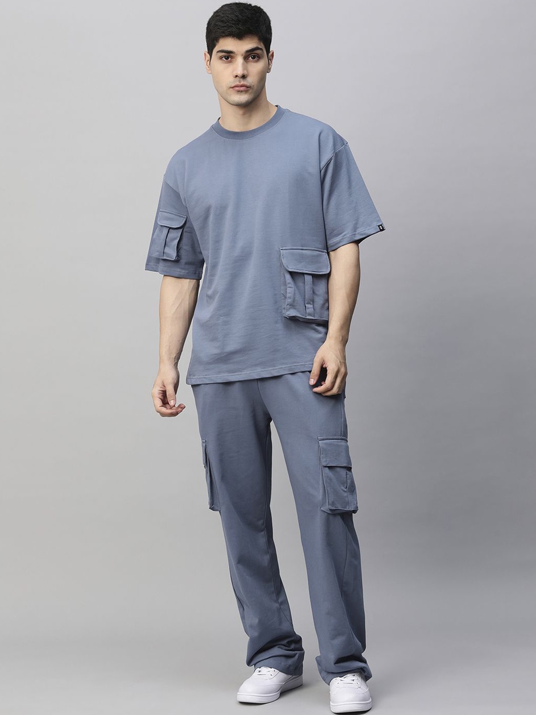 

PRONK Round Neck Pure Cotton T-Shirt With Cargo, Blue