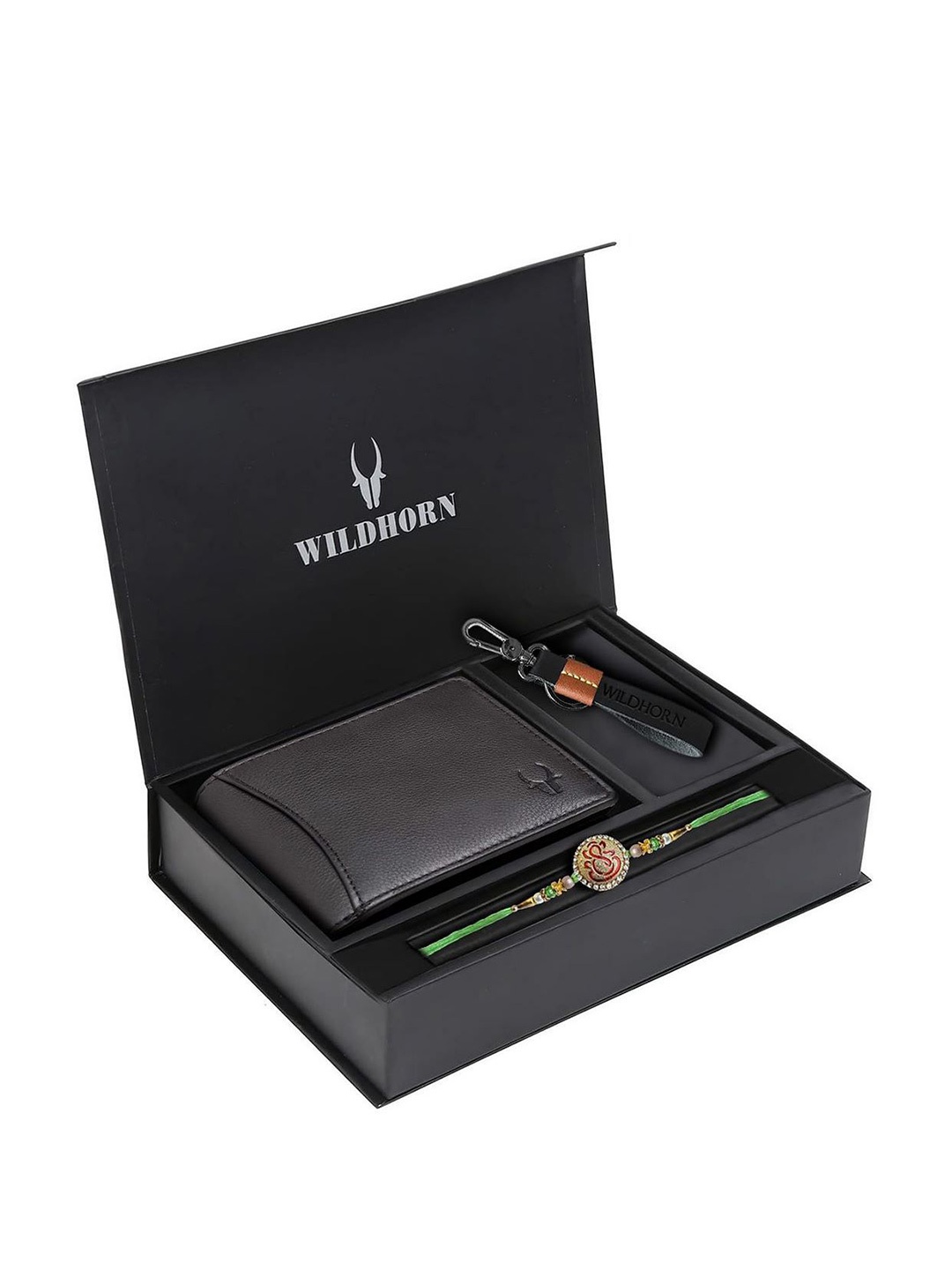 

WildHorn Men Accessory Gift Set Of Wallet and Belt & Rakhi, Black