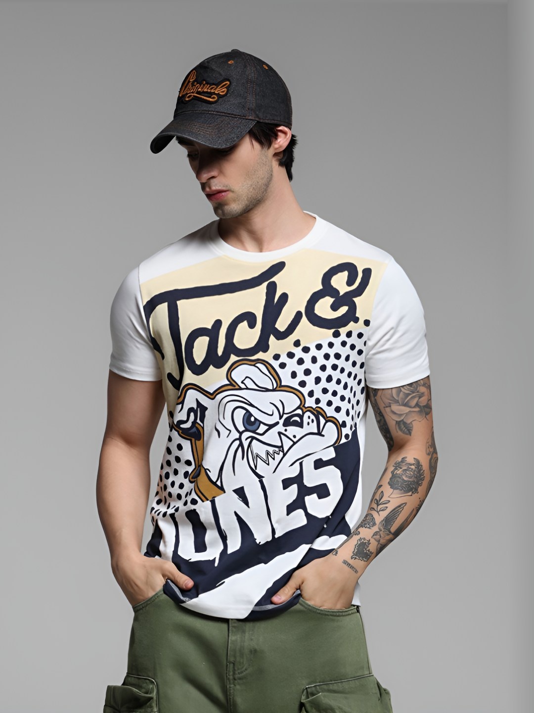 

Jack & Jones Men Graphic Printed Round Neck Cotton T-Shirt, White