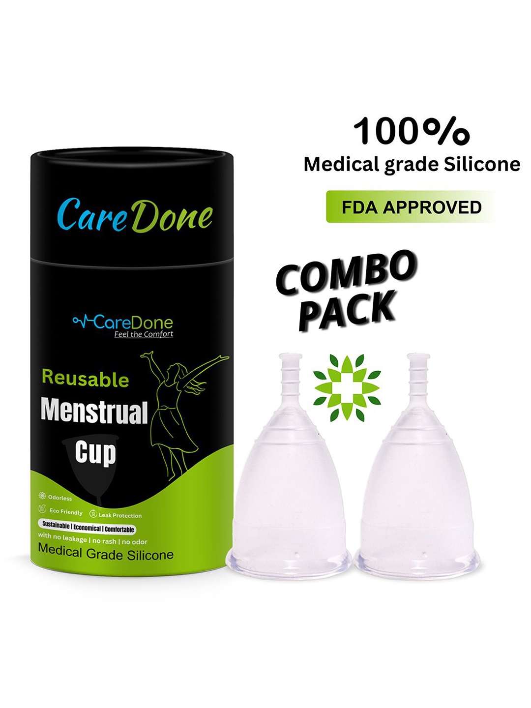 

CareDone Set Of 2 Reusable & Leak Proof Menstrual Cups, Transparent