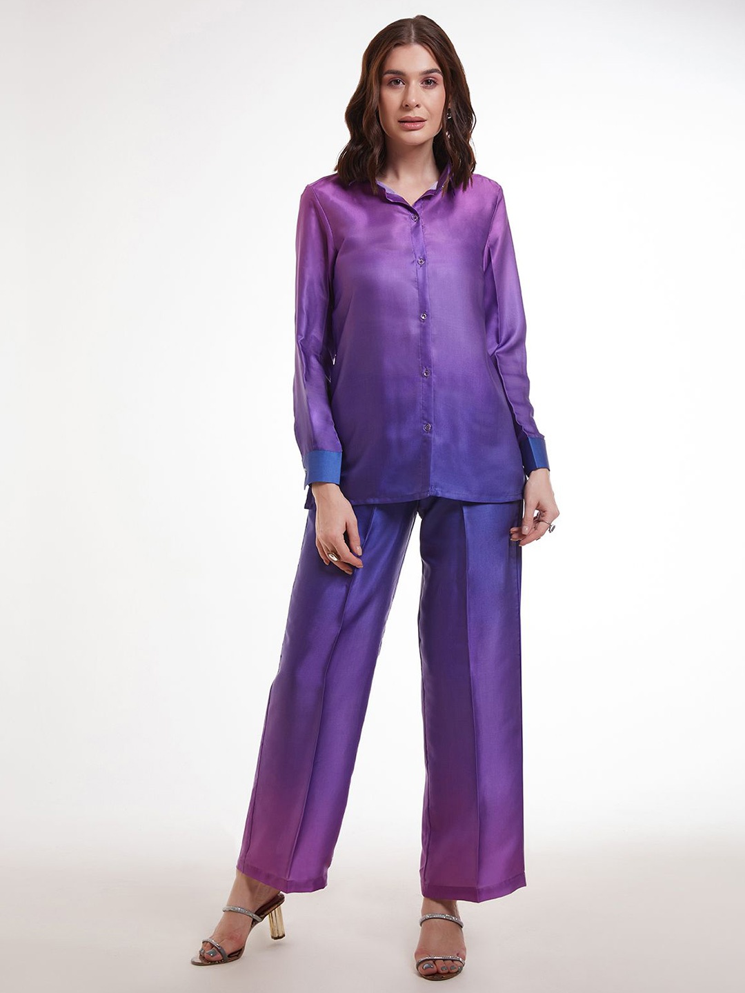 

ODETTE Printed Long Sleeves Shirt & Trouser Co-Ords, Blue