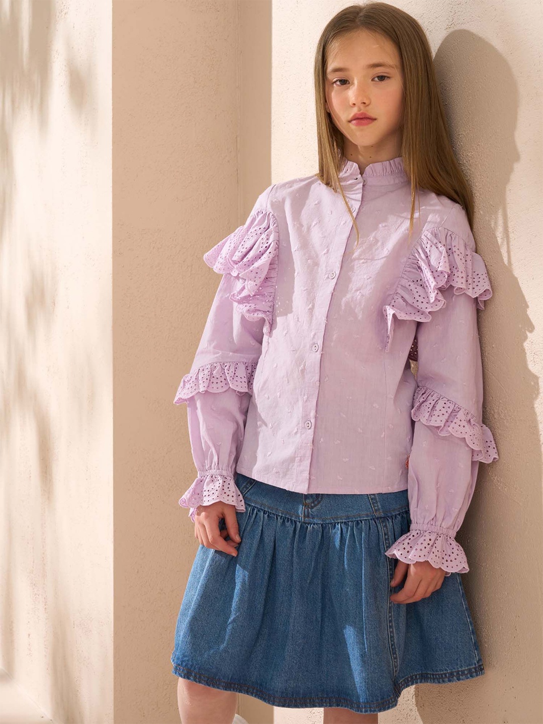 

Angel & Rocket Girls Self Design High Neck Cotton Top, Lavender