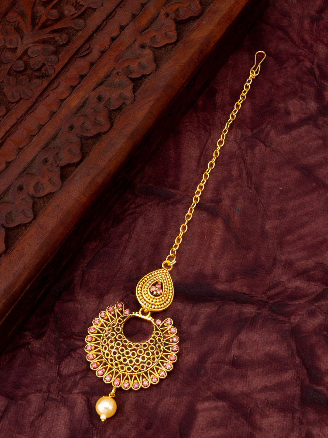 

aadita Gold-Plated Artificial Stones Studded Maang Tikka Head Jewellery