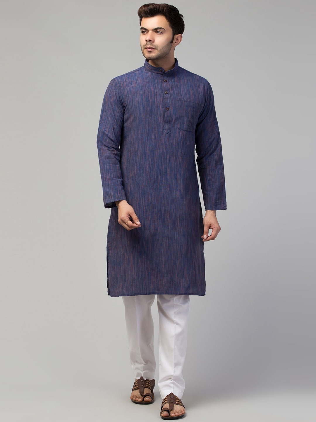 

MUSHKIYA Band Collar Straight Kurta, Blue