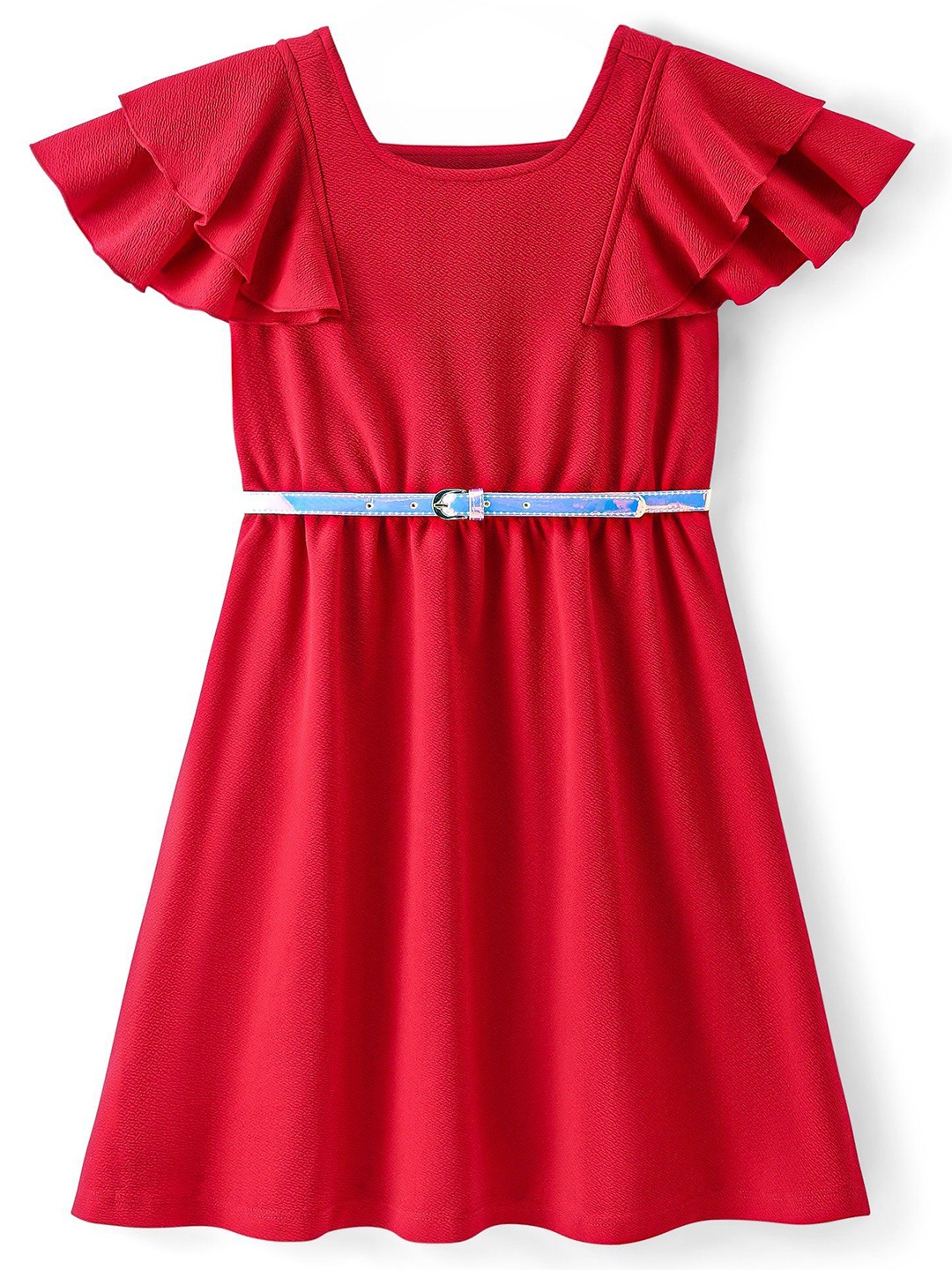 

Hola Bonita Girls Flutter Sleeves Fit and Flare Dress, Red