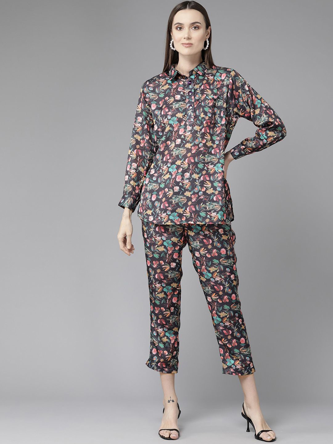 

BAESD Printed Top With Trousers Co-Ords, Black