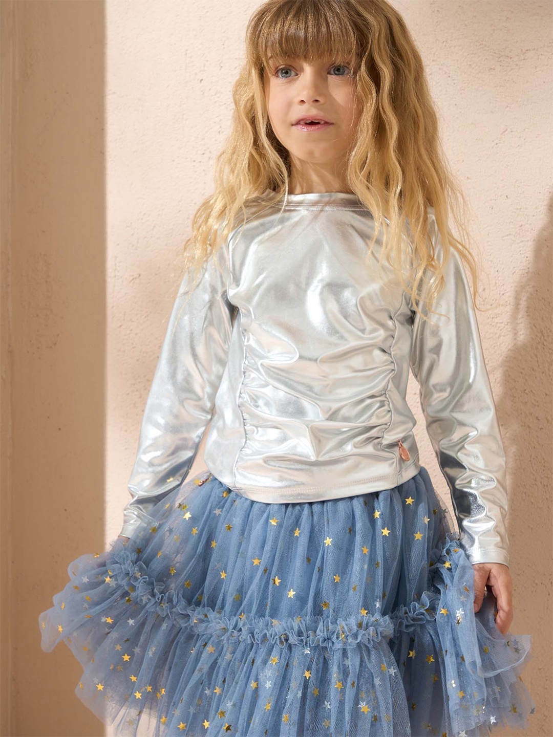 

Angel & Rocket Girls Solid Ruched Round Neck Top, White