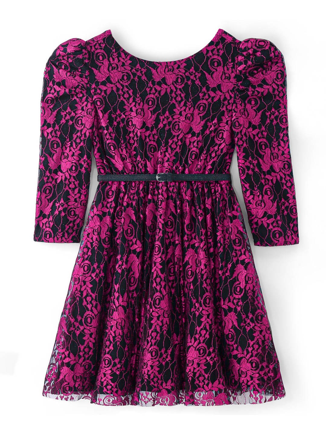 

Hola Bonita Girls Self Design Lace Fit & Flare Dress, Fuchsia