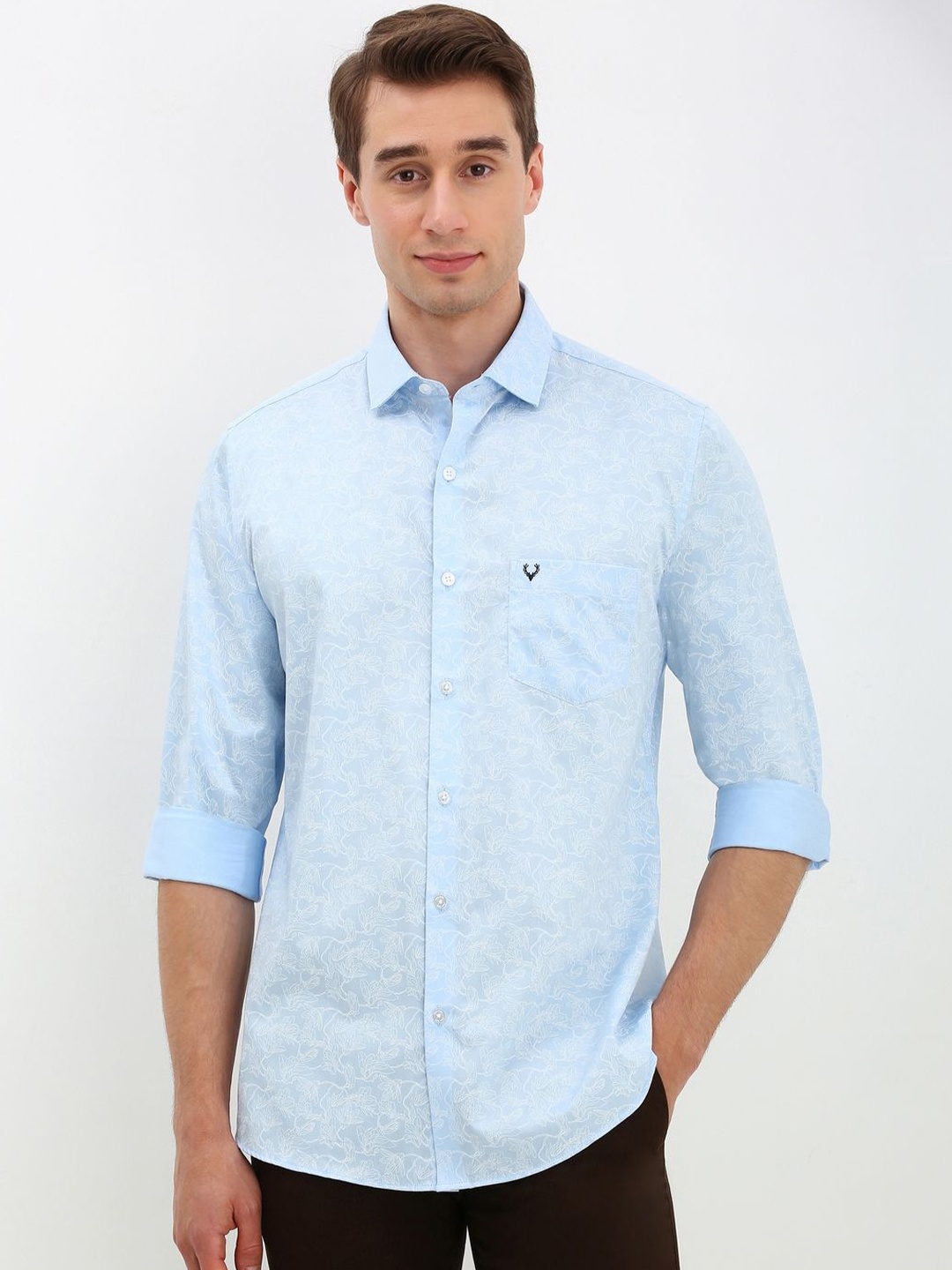 

Allen Solly Men Spread Collar Floral Printed Cotton Slim Fit Casual Shirt, Blue